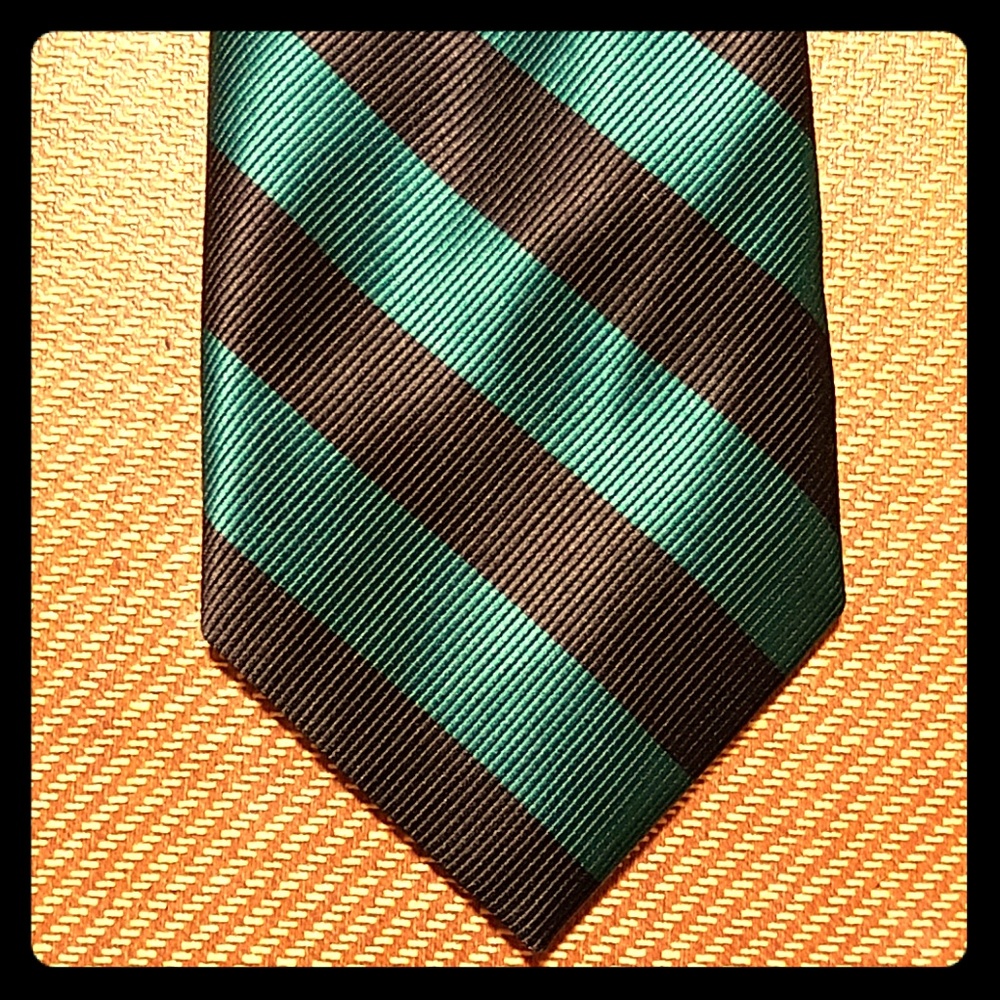 Rivetz of Boston Green Black Striped tie
